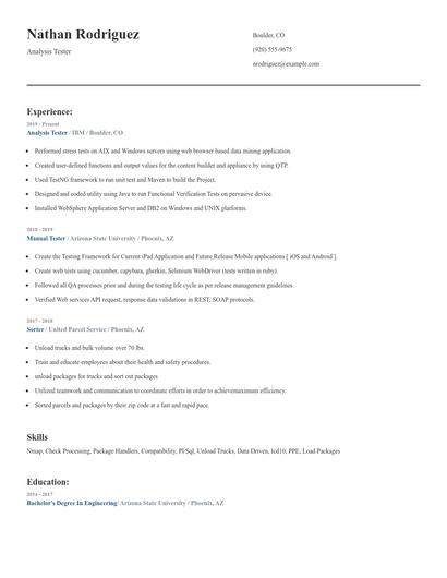 Analysis Tester Resume