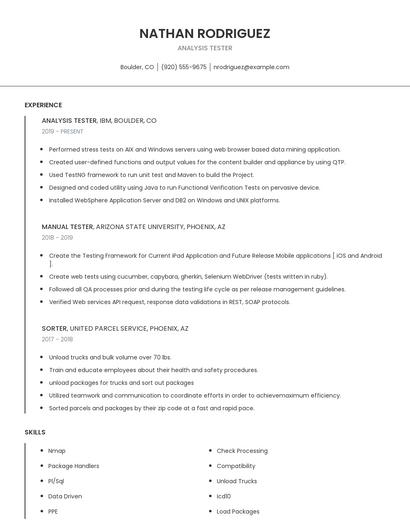 Analysis Tester Resume