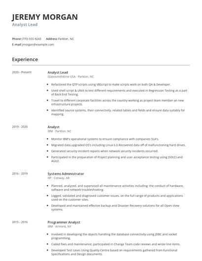 Analyst Lead Resume