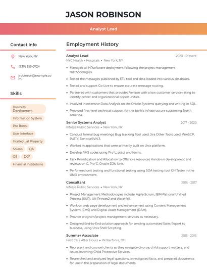 Analyst Lead Resume