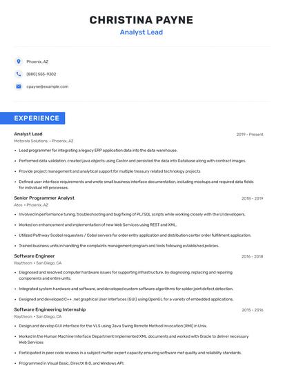 Analyst Lead Resume