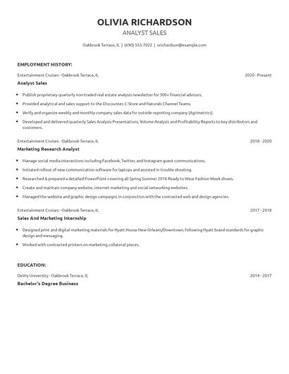 Analyst Sales Resume