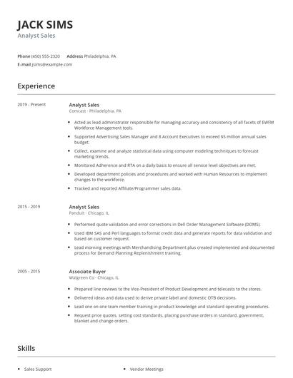 Analyst Sales Resume
