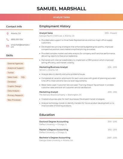 Analyst Sales Resume