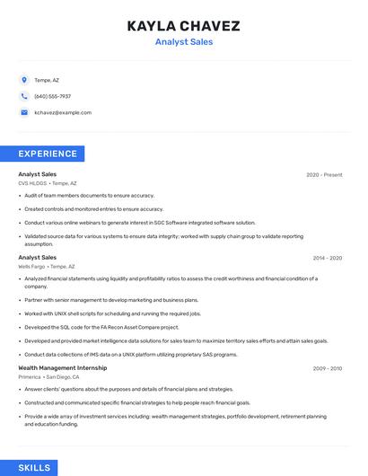 Analyst Sales Resume