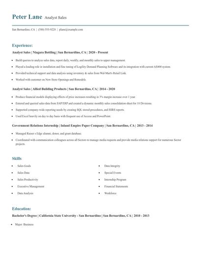 Analyst Sales Resume