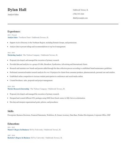 Analyst Sales Resume