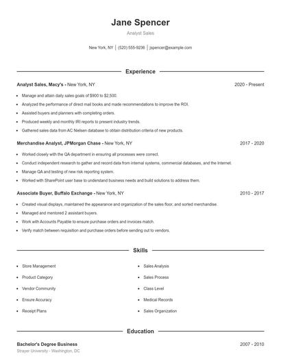 Analyst Sales Resume