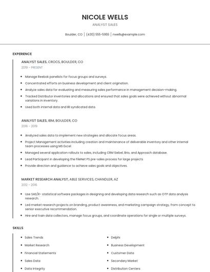 Analyst Sales Resume