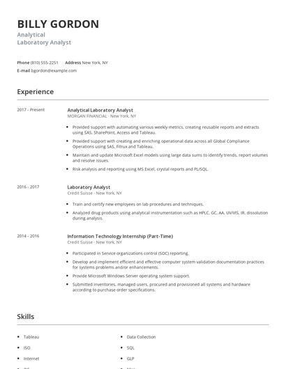 Analytical Laboratory Analyst Resume