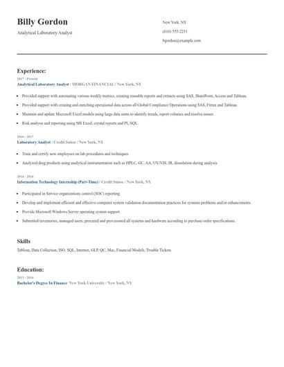 Analytical Laboratory Analyst Resume