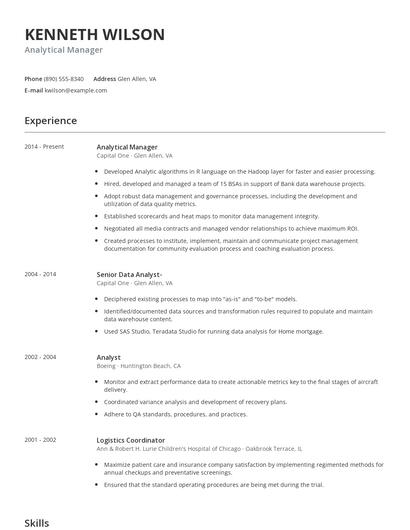 Analytical Manager Resume