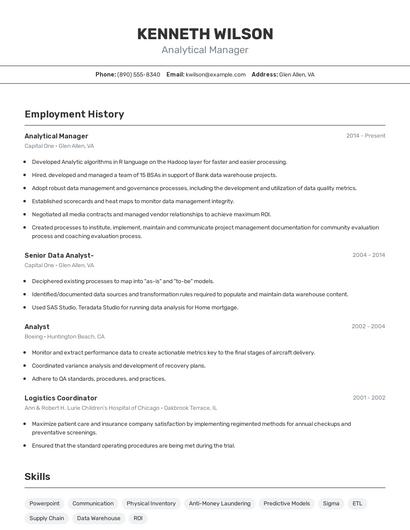 Analytical Manager Resume