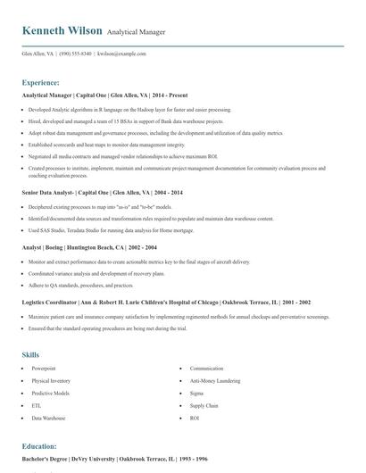 Analytical Manager Resume