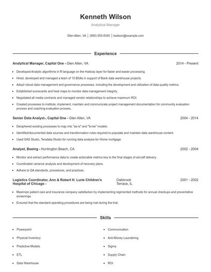 Analytical Manager Resume