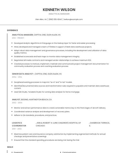 Analytical Manager Resume