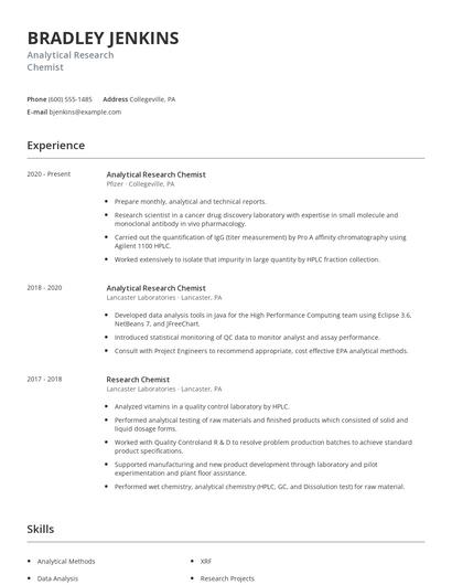 Analytical Research Chemist Resume