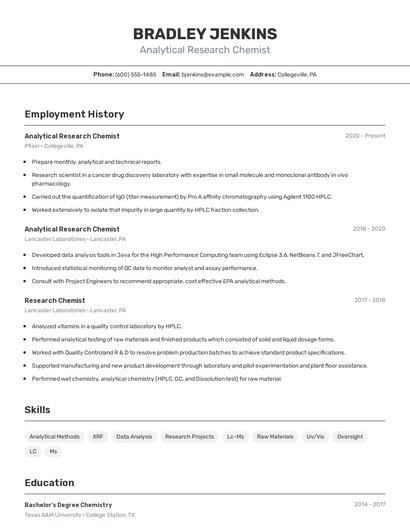 Analytical Research Chemist Resume
