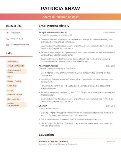 Analytical Research Chemist Resume