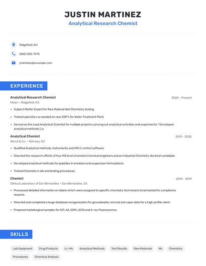 Analytical Research Chemist Resume