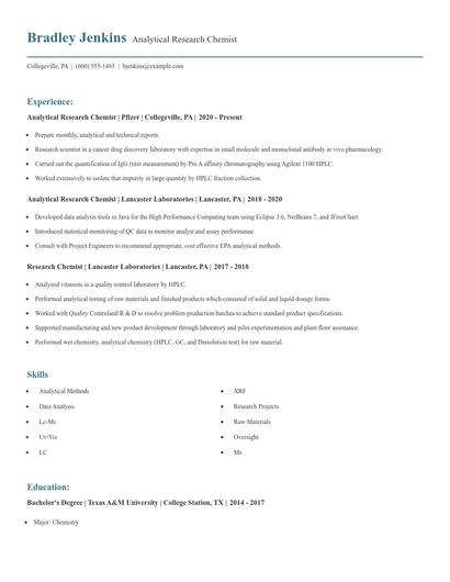 Analytical Research Chemist Resume