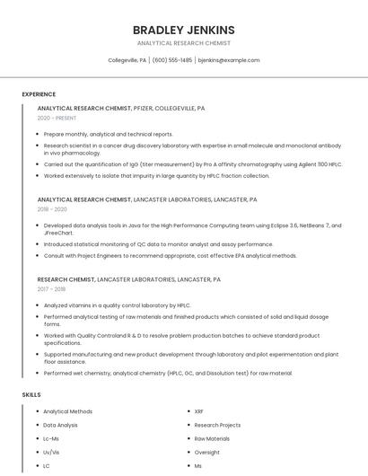 Analytical Research Chemist Resume