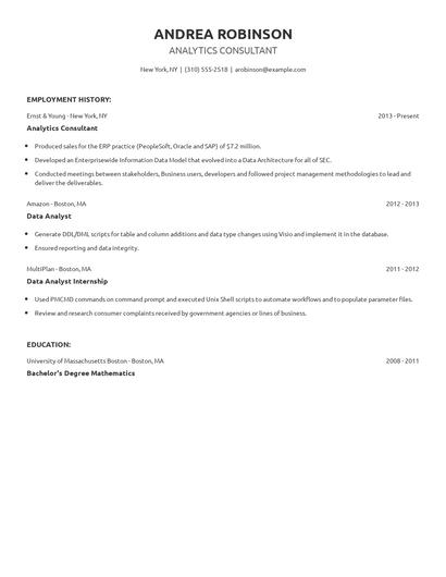 Analytics Consultant Resume