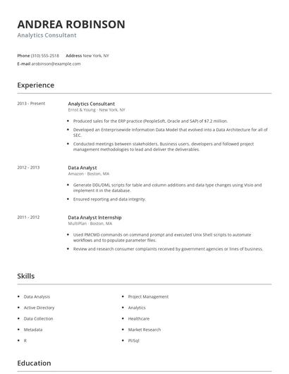 Analytics Consultant Resume