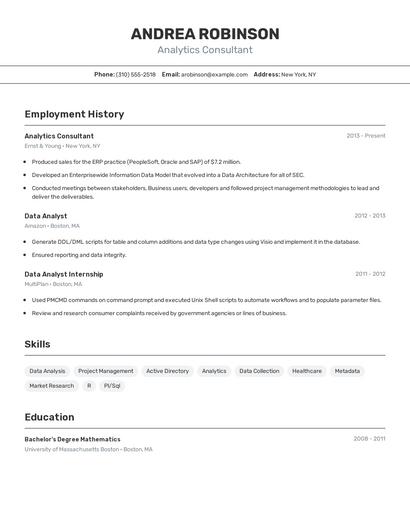 Analytics Consultant Resume