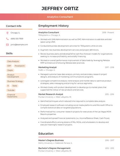 Analytics Consultant Resume