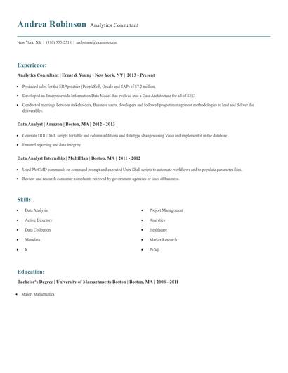 Analytics Consultant Resume