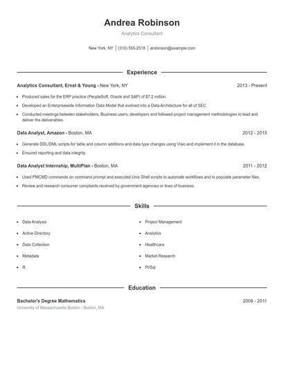 Analytics Consultant Resume