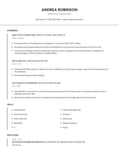 Analytics Consultant Resume