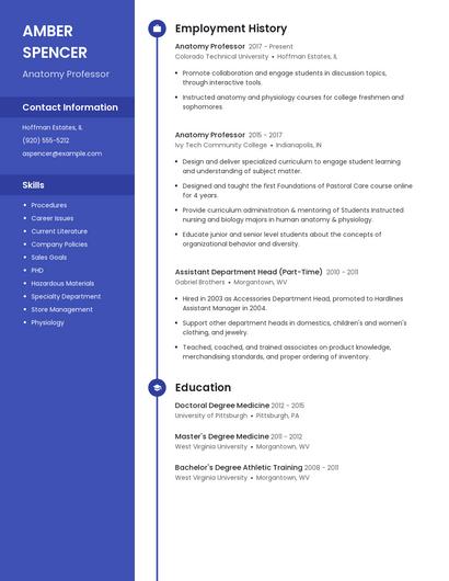 Anatomy Professor Resume