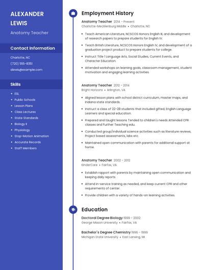 Anatomy Teacher Resume