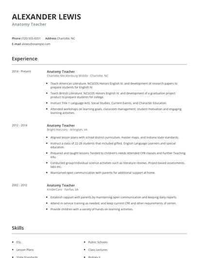 Anatomy Teacher Resume