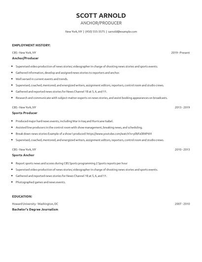 Anchor/Producer Resume