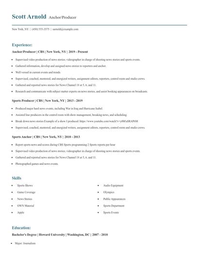 Anchor/Producer Resume