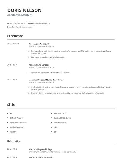 Anesthesia Assistant Resume