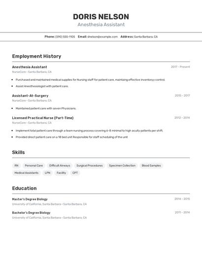 Anesthesia Assistant Resume