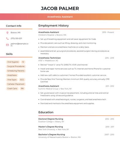 Anesthesia Assistant Resume