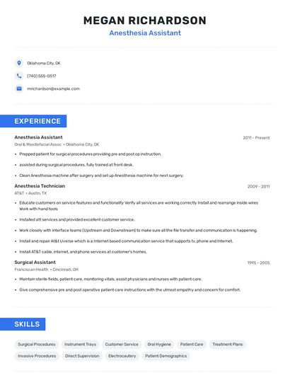 Anesthesia Assistant Resume