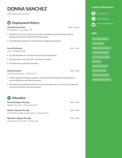 Anesthesia Assistant Resume