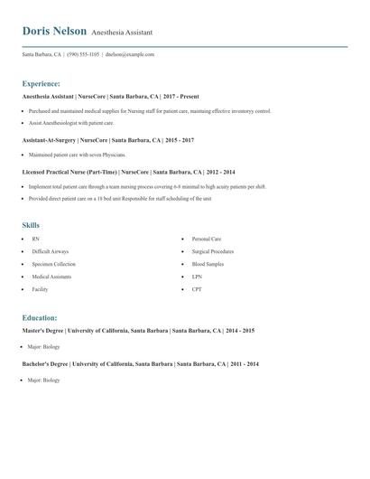 Anesthesia Assistant Resume