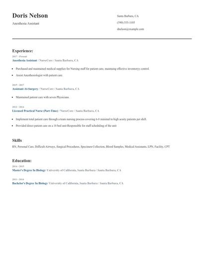 Anesthesia Assistant Resume