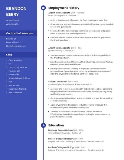 Anesthesia Associate Resume