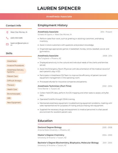 Anesthesia Associate Resume