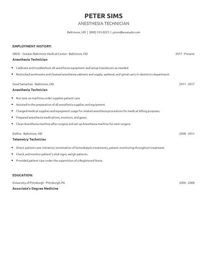 Anesthesia Technician Resume