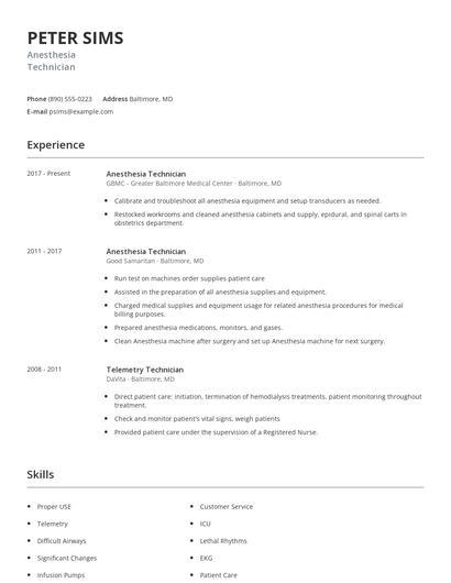 Anesthesia Technician Resume