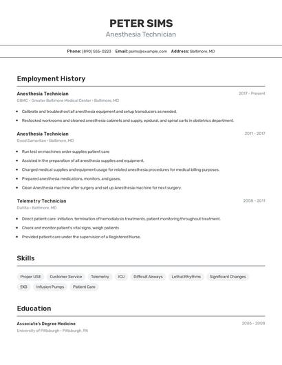 Anesthesia Technician Resume